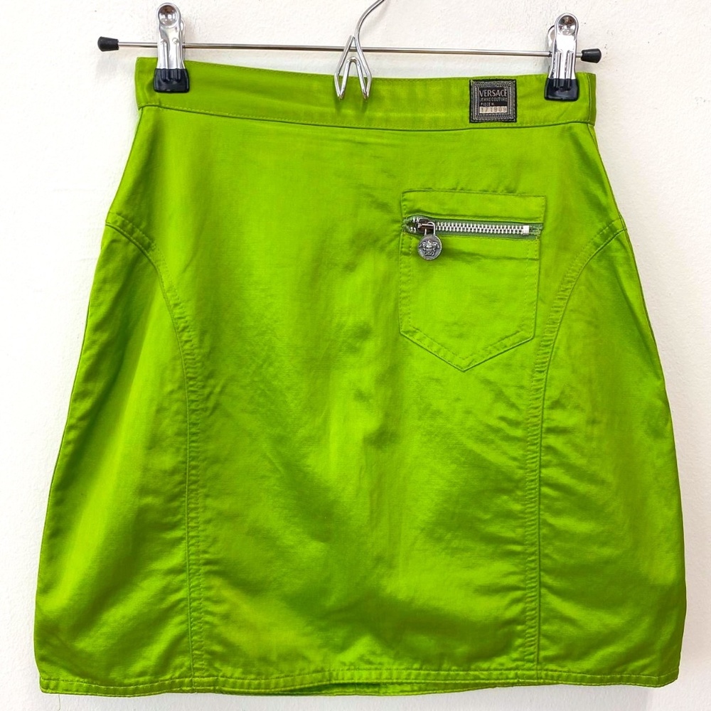 VINTAGE VERSACE LIME GREEN SATIN MINI SKIRT